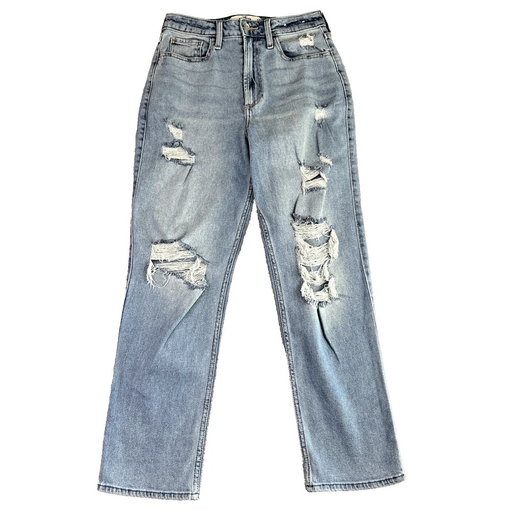 Hollister 7S 28 X25 Distressed Curvy Ultra High Rise Vintage Straight Blue Jeans